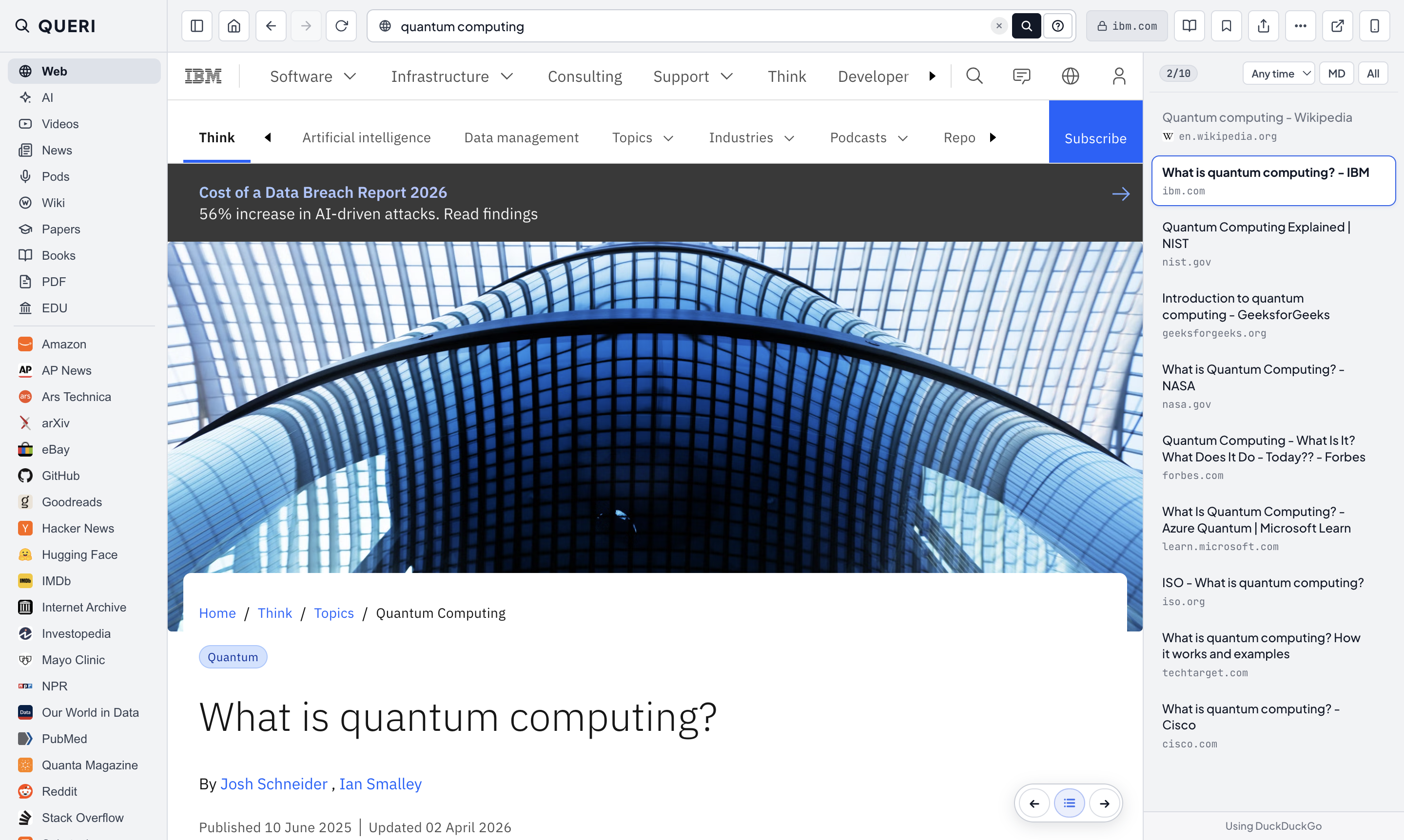 QUERI stepped to Result #2 in the right-hand results list with a single right-arrow keystroke.